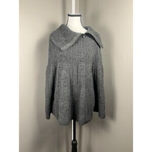 Vintage GAP Women's Wool Blend Poncho Grey M/L Ribbed Oversized Cowl Neck